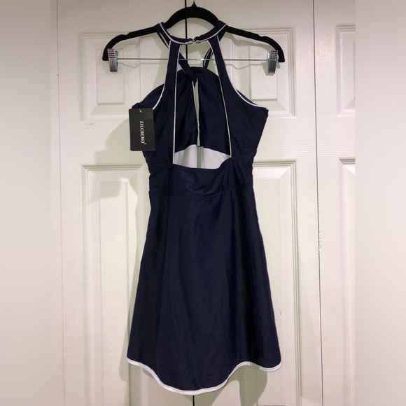 Zilcremo One Piece Swim Dress Tummy Control Swimsuits Cutout Halter Skirted - Picture 7 of 12